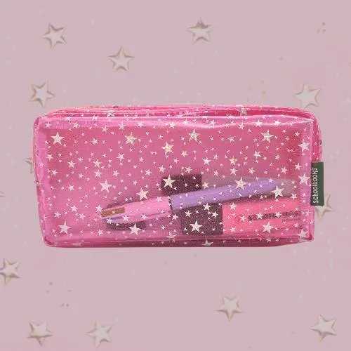 ■ Schoolbooks.ie - Double Pencil Case - Pink Stars