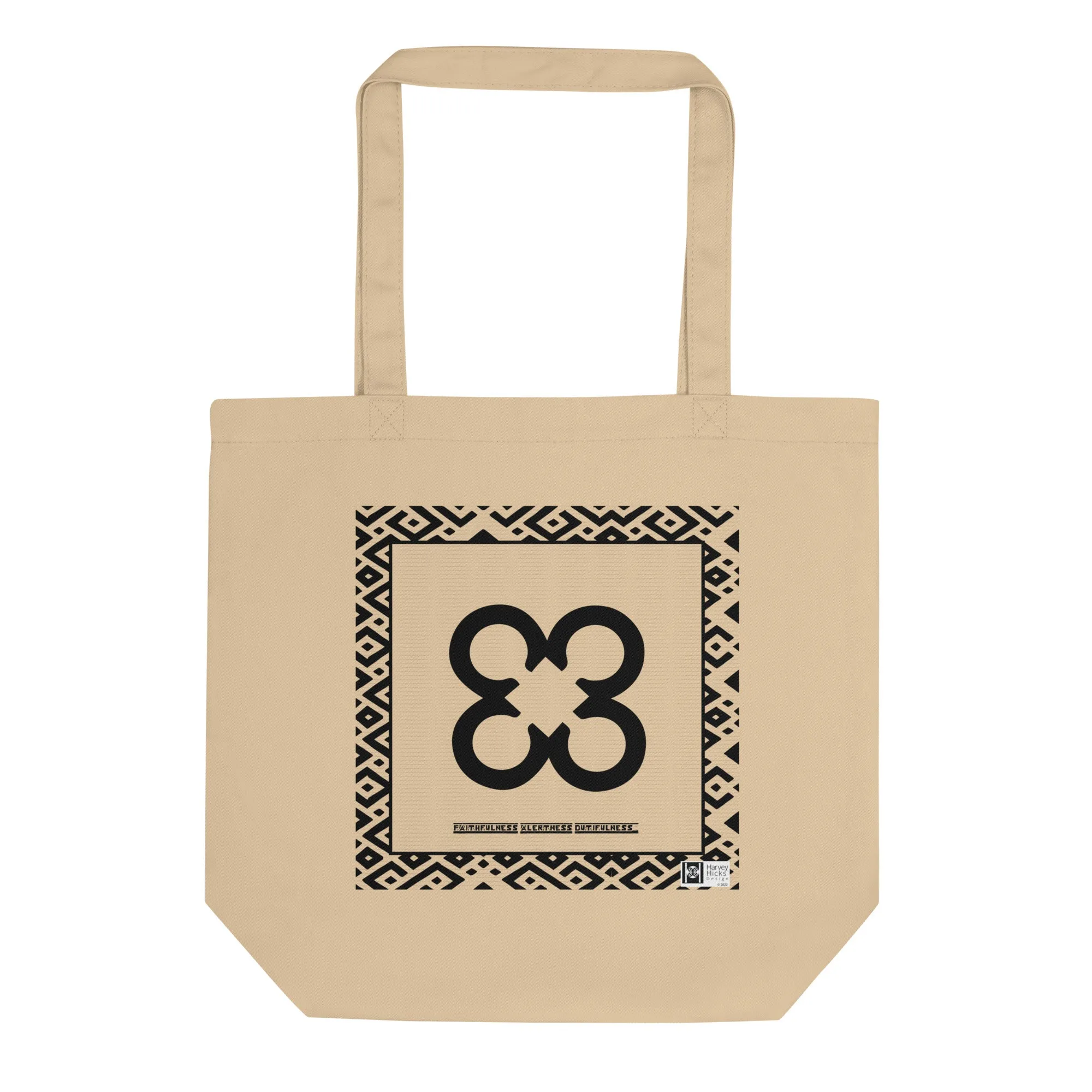 100% cotton Eco Tote Bag, featuring the Adinkra symbol for dutifulness