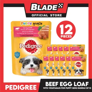 12pcs Pedigree Puppy Beef Egg Loaf Flavor With Vegetables 80g Puppy Pouch Wet Food
