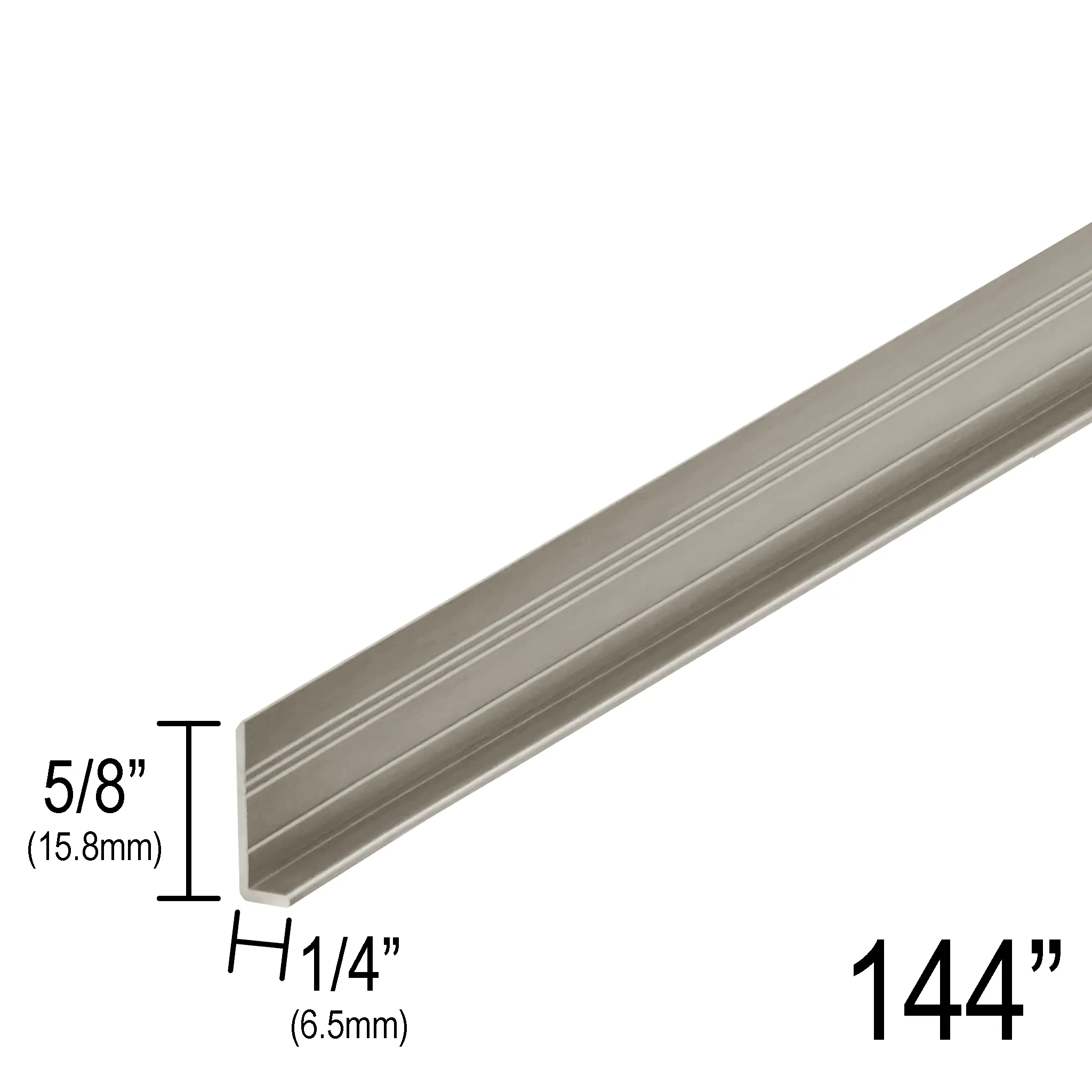 1/4" Mirror L-Channel - 5/8" Height (144") (CH, BN, MBL, SB, PN, BBRZ, GM, ORB)