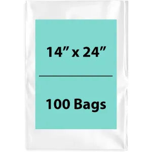 14X24 inches Clear Flat Poly Bags 1.5Mil Open Top (LDPE)