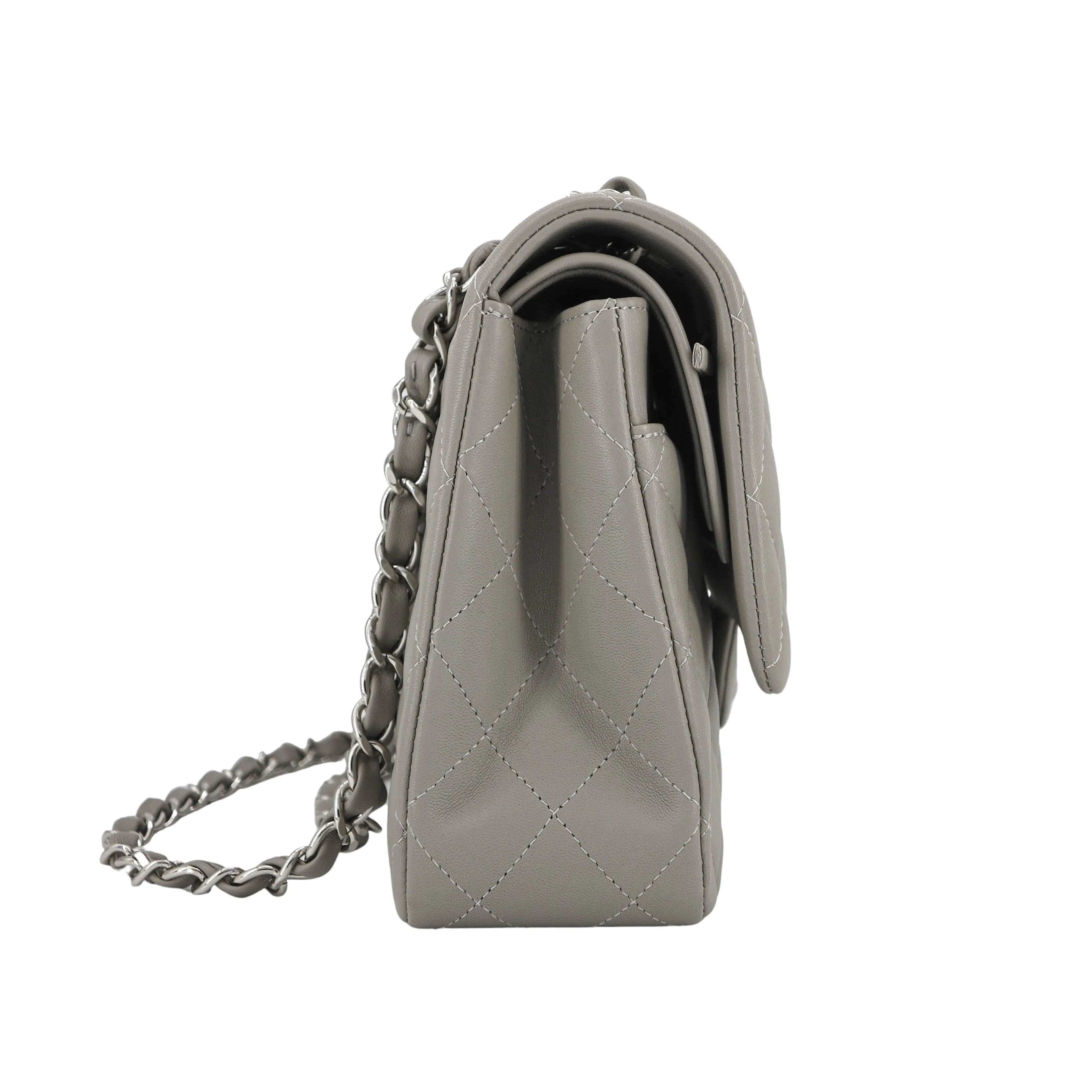19B Grey Lambskin Medium Classic Double Flap Bag