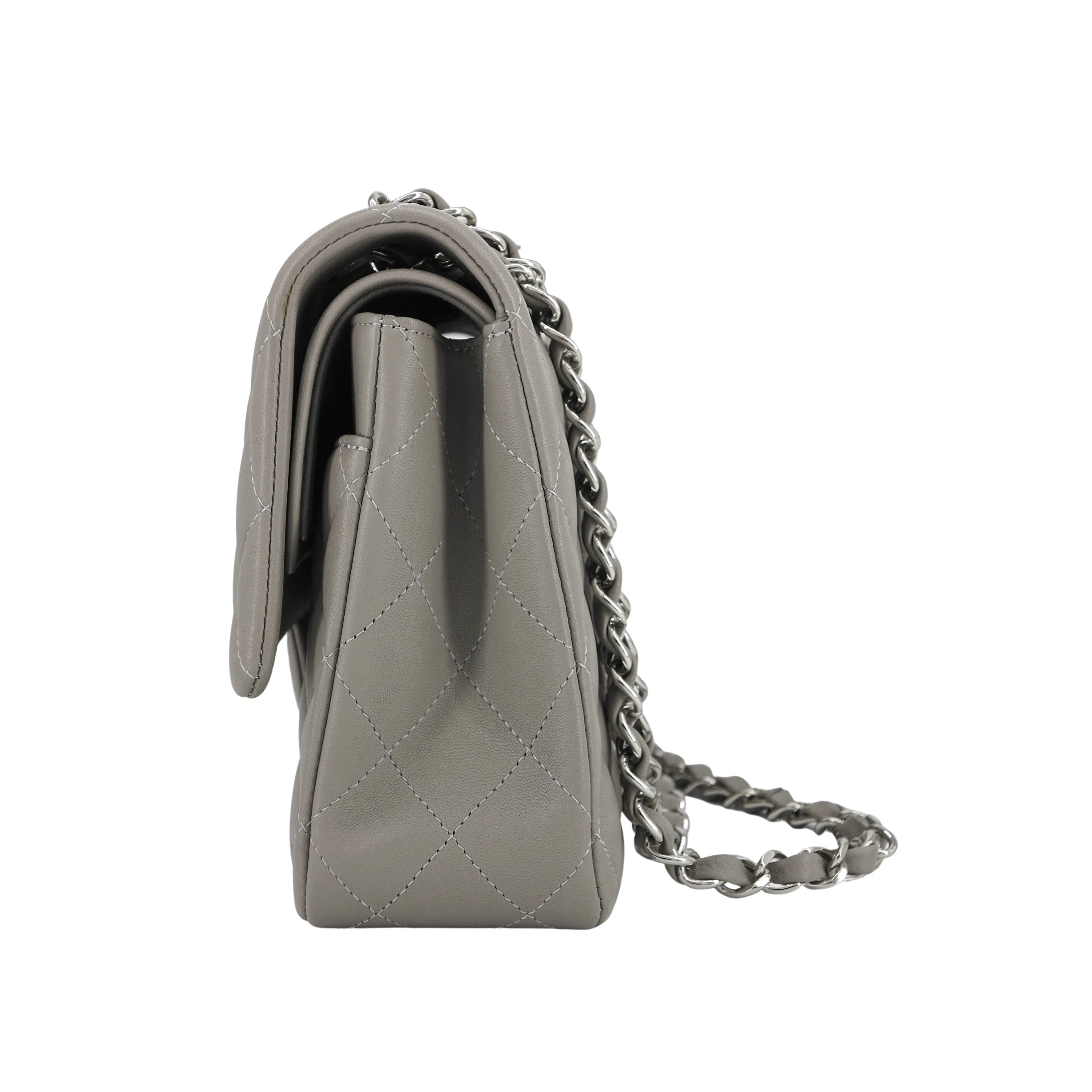 19B Grey Lambskin Medium Classic Double Flap Bag