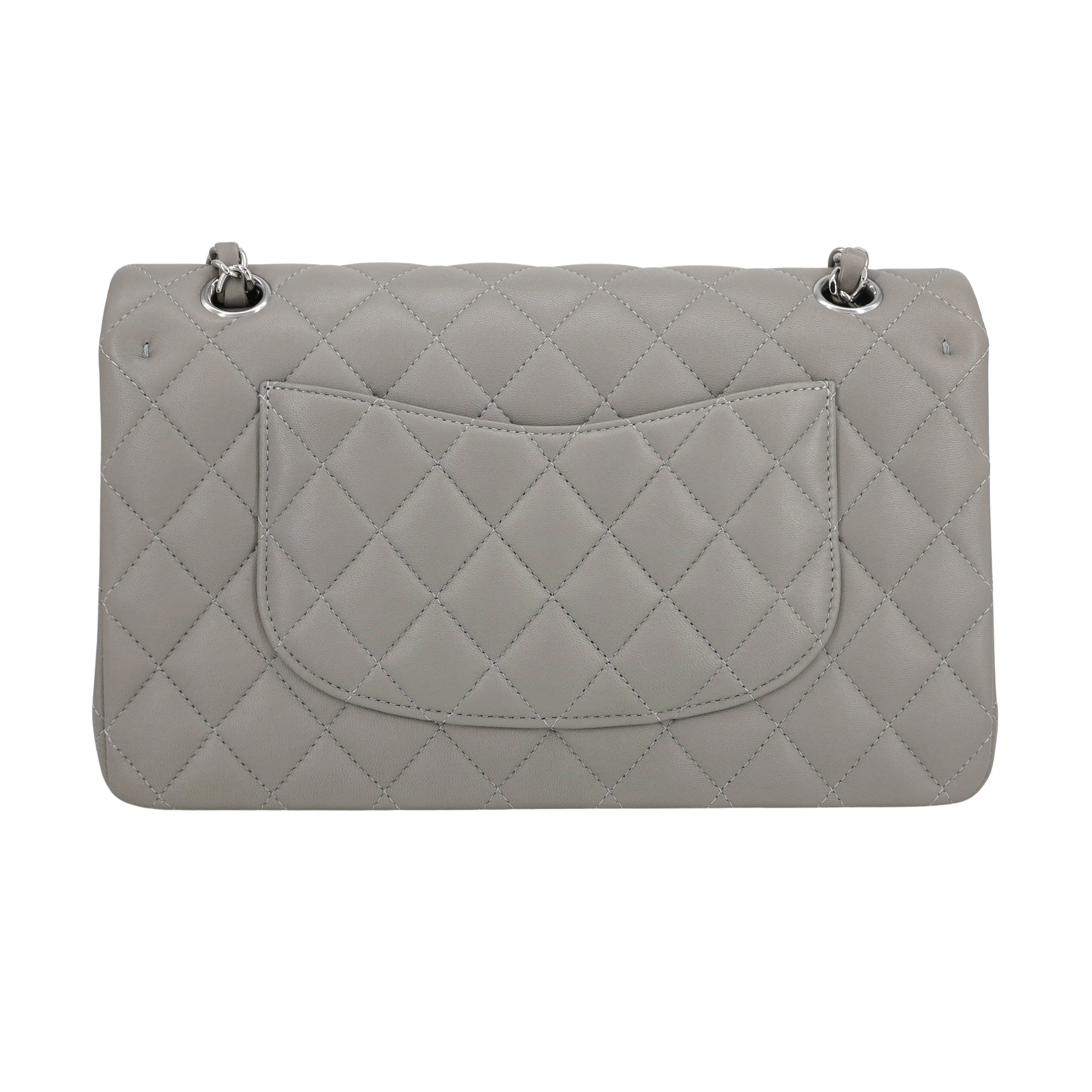 19B Grey Lambskin Medium Classic Double Flap Bag