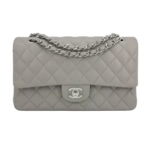 19B Grey Lambskin Medium Classic Double Flap Bag