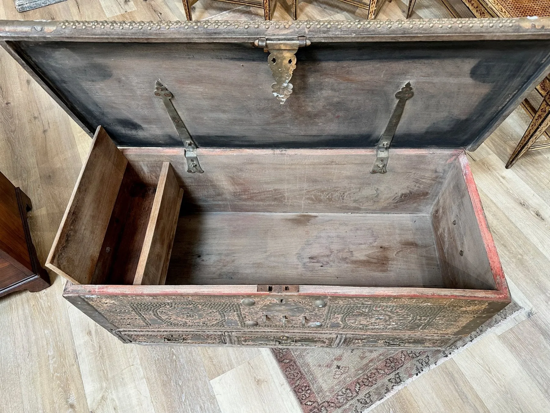 19th Century Teak Brass Studded Red Zanzibar Chest