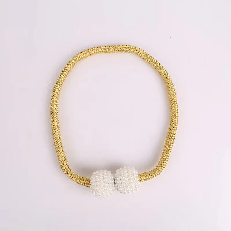 2 Pack Decorative Pearl Magnetic Curtain Tieback Set