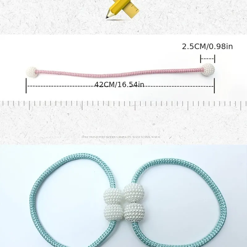 2 Pack Decorative Pearl Magnetic Curtain Tieback Set