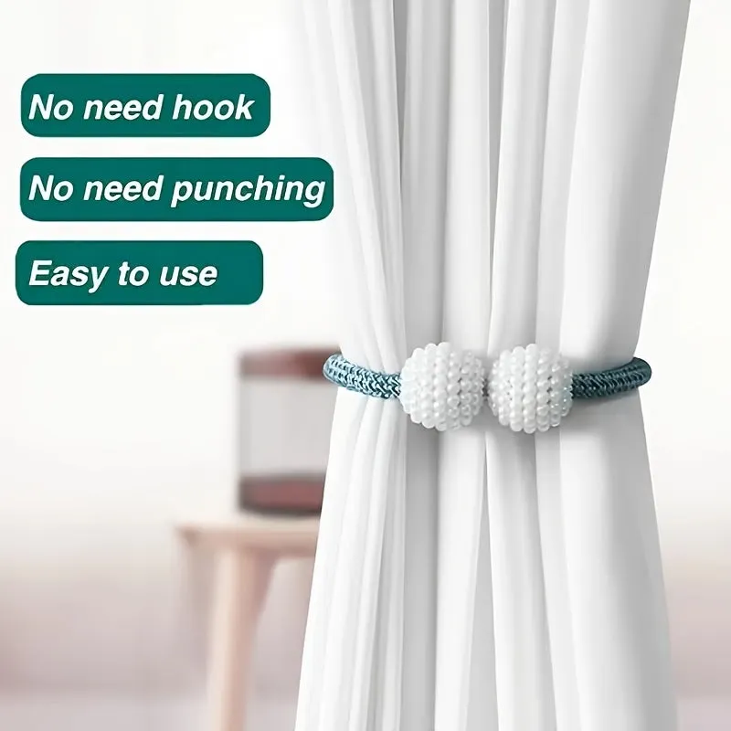 2 Pack Decorative Pearl Magnetic Curtain Tieback Set