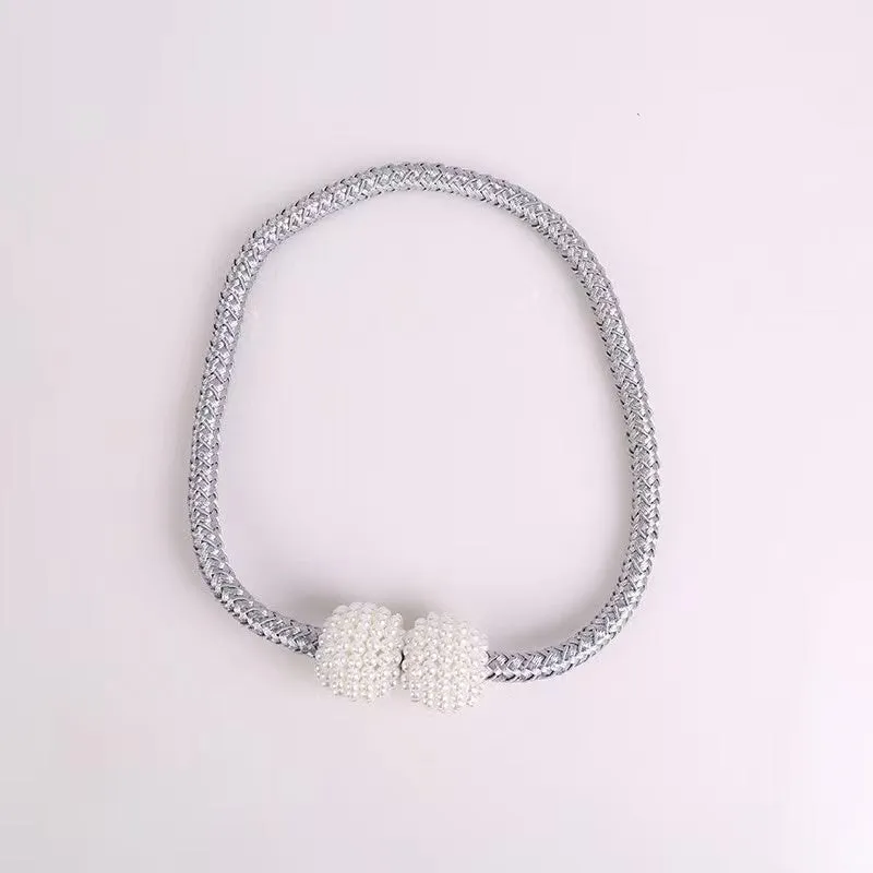 2 Pack Decorative Pearl Magnetic Curtain Tieback Set