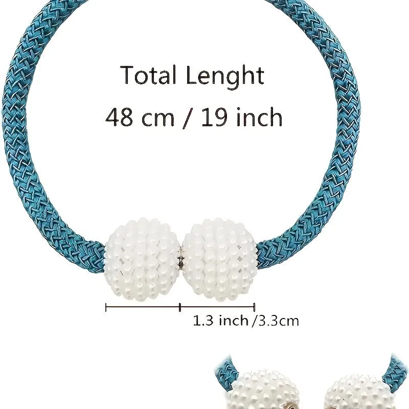 2 Pack Decorative Pearl Magnetic Curtain Tieback Set