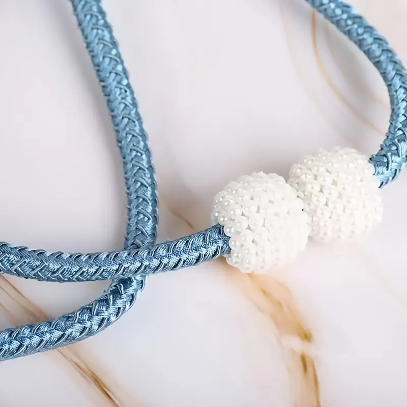 2 Pack Decorative Pearl Magnetic Curtain Tieback Set
