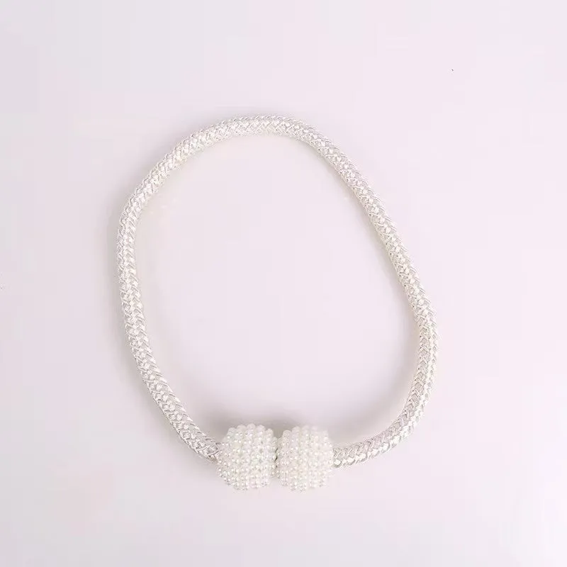 2 Pack Decorative Pearl Magnetic Curtain Tieback Set
