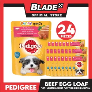 24pcs Pedigree Puppy Beef Egg Loaf Flavor With Vegetables 80g Puppy Pouch Wet Food