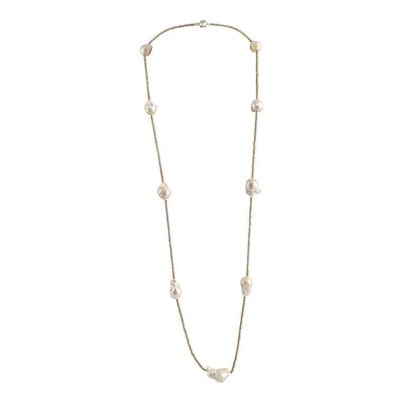 404-05 | PISTACHIO CRYSTAL & WILD PEARL NECKLACE 44"