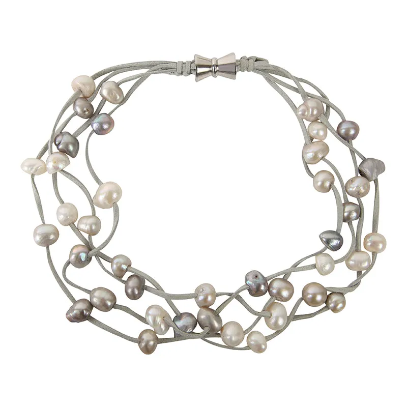 602-09-01 | FAWN SUEDE 4-STRAND MULTI PEARL NECKLACE