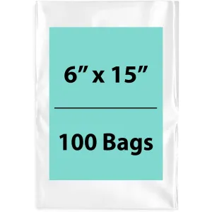 6X15 inches Clear Flat Poly Bags 3Mil Open Top (LDPE)