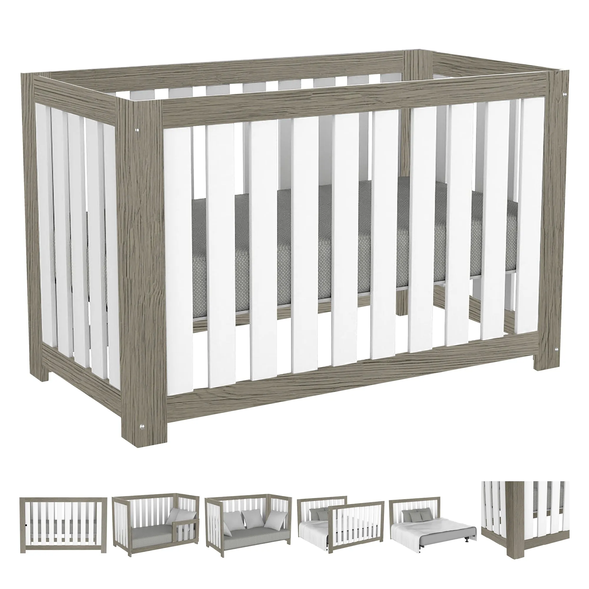 Adriana convertible crib, light gray and white