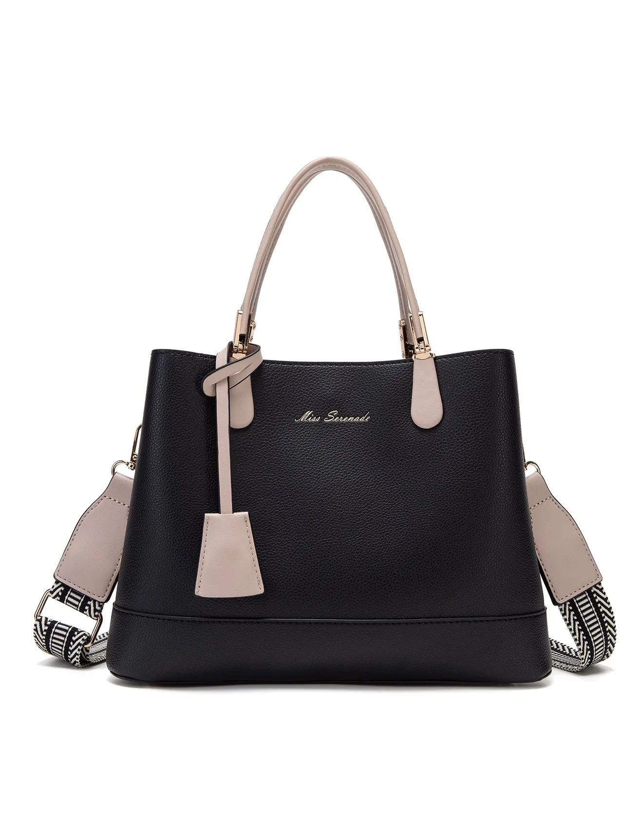 AINSLEY VEGAN TRIPLE COMPARTMENT BAG- XB-2338-BLK/TAUPE