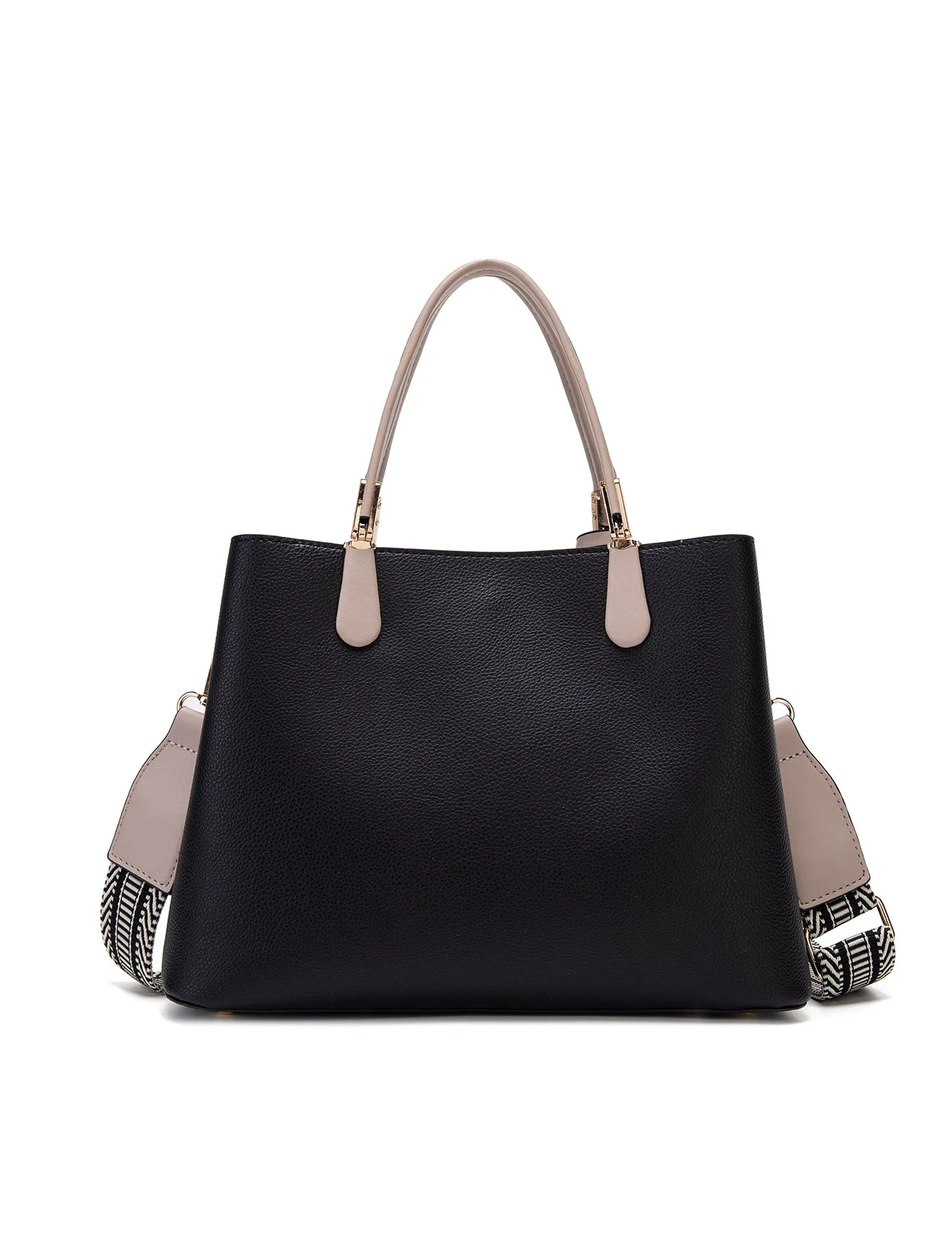AINSLEY VEGAN TRIPLE COMPARTMENT BAG- XB-2338-BLK/TAUPE