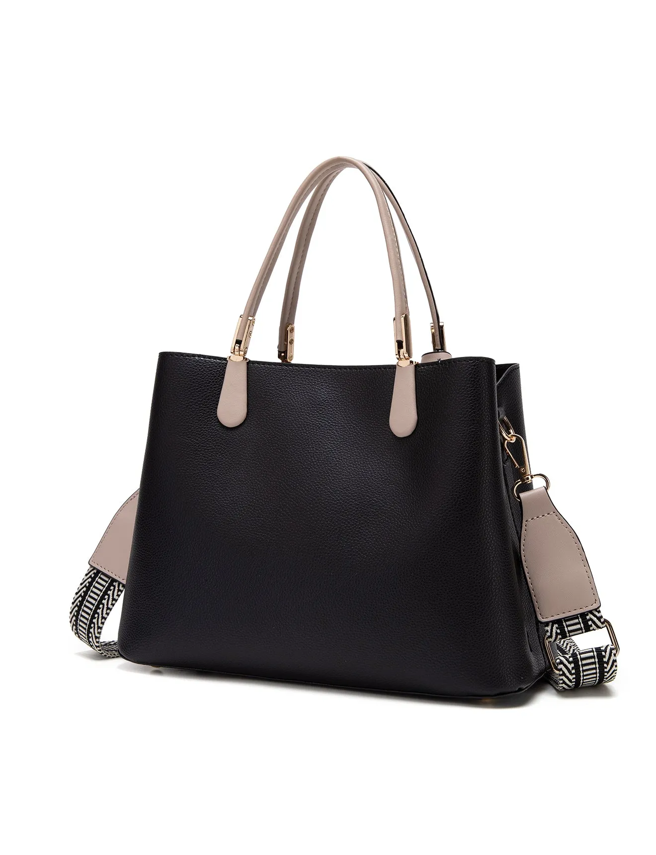 AINSLEY VEGAN TRIPLE COMPARTMENT BAG- XB-2338-BLK/TAUPE