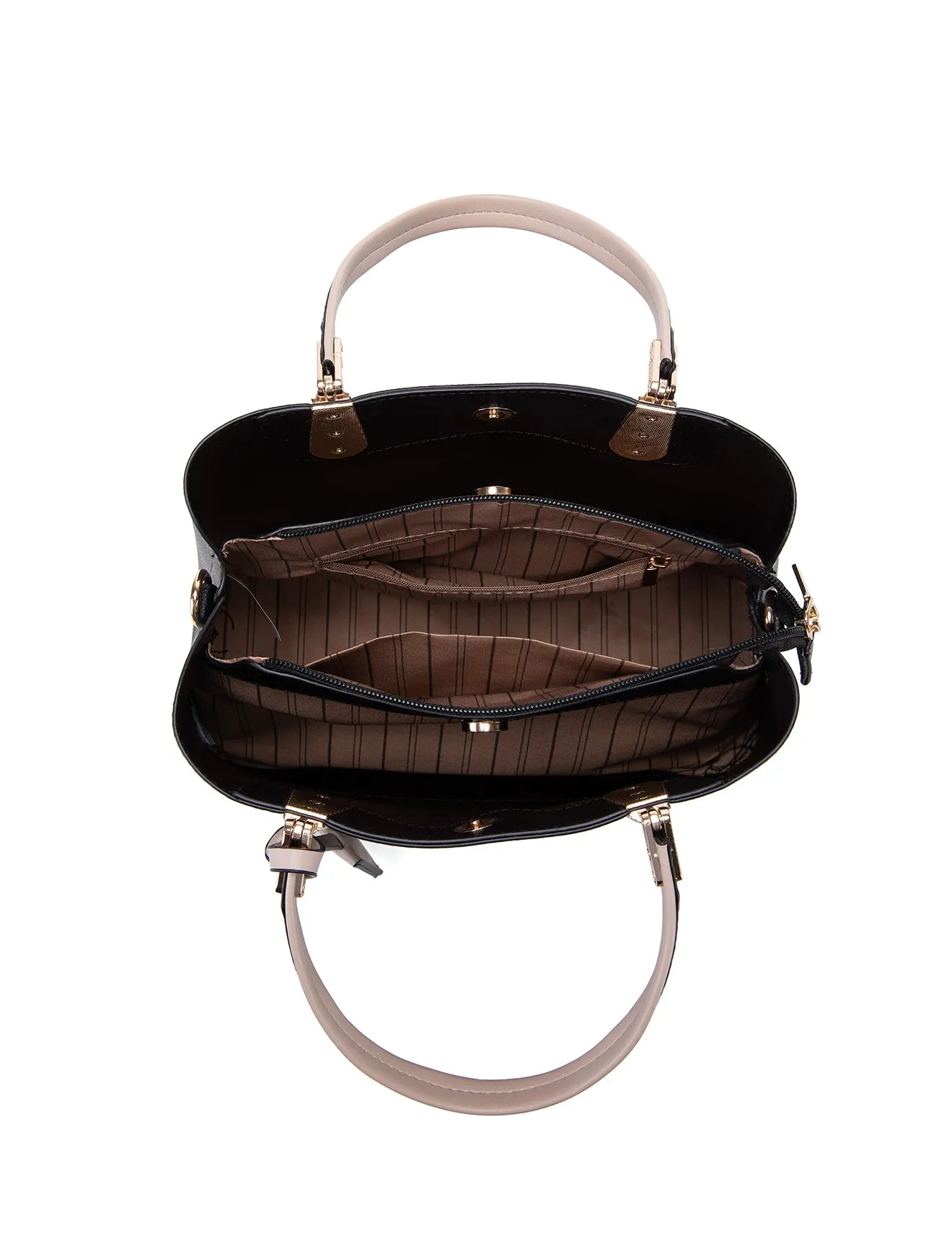 AINSLEY VEGAN TRIPLE COMPARTMENT BAG- XB-2338-BLK/TAUPE
