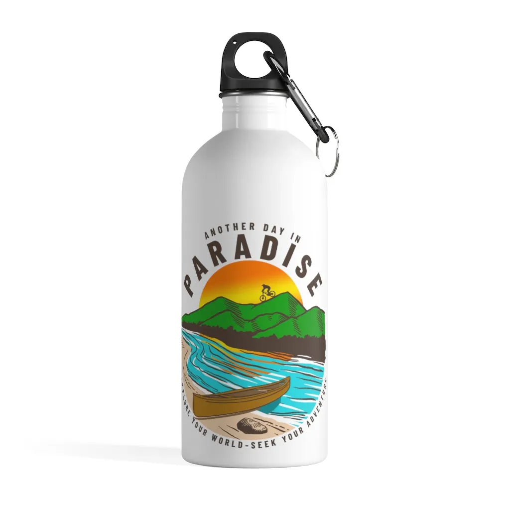 Another Day In Paradise, Mountain Biker, Sunset, Stainless Steel Water Bottle
