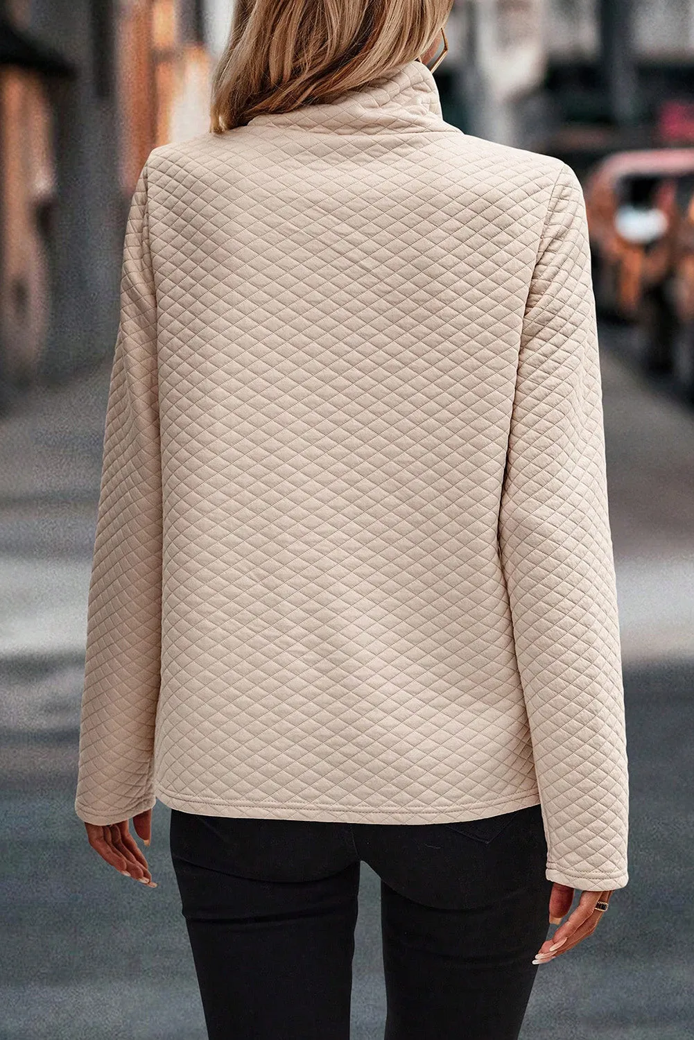 Apricot Quilted Draped High Neck Kangaroo Pocket Top