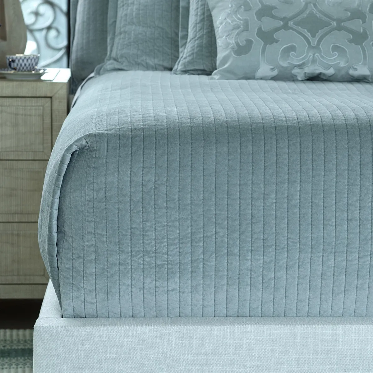Aria Quilted King Coverlet Sky Matte Velvet 112X98