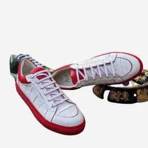Ascot Sneakers -  White Alligator With Red Sole