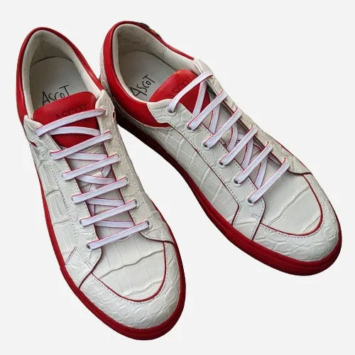 Ascot Sneakers -  White Alligator With Red Sole