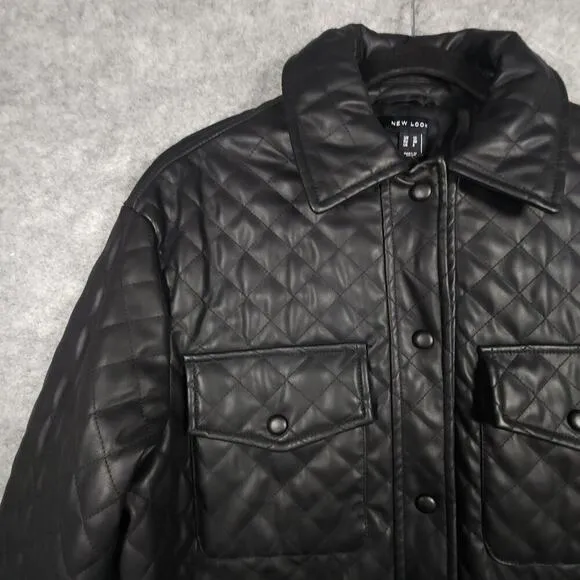 ASOS New Look Faux Leather Black Buttoned Shacket Quilted Jacket Size US 6