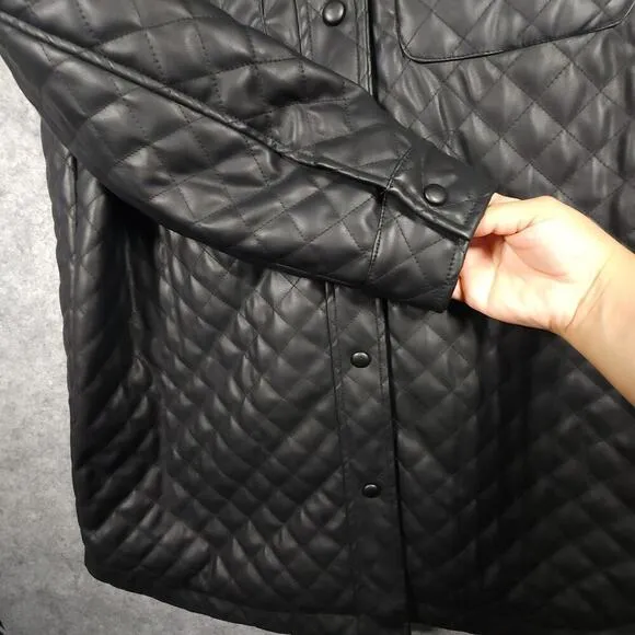 ASOS New Look Faux Leather Black Buttoned Shacket Quilted Jacket Size US 6