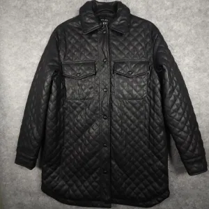 ASOS New Look Faux Leather Black Buttoned Shacket Quilted Jacket Size US 6