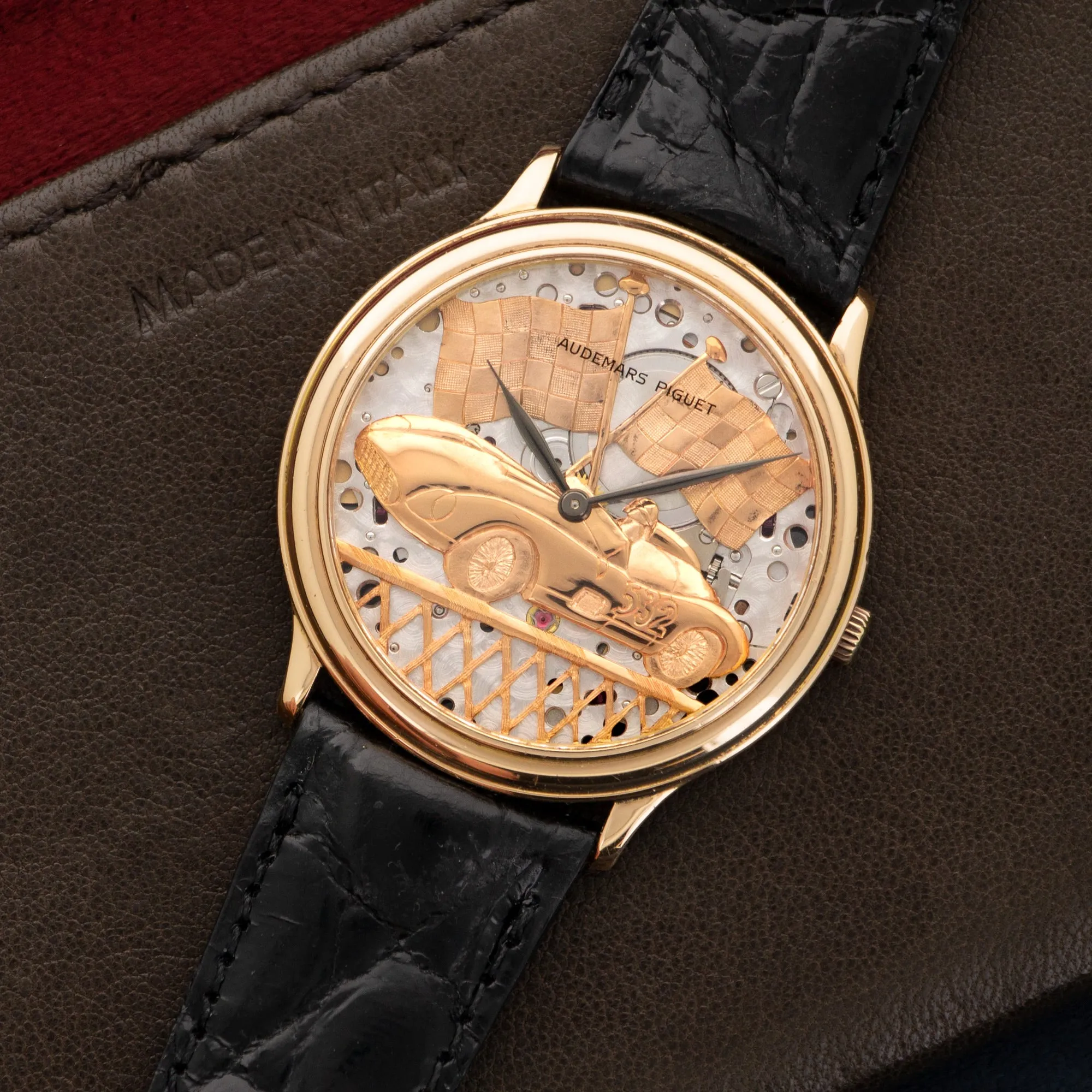 Audemars Piguet Rose Gold Skeletonized Ferrari Racing Car Watch, Ref. 14677