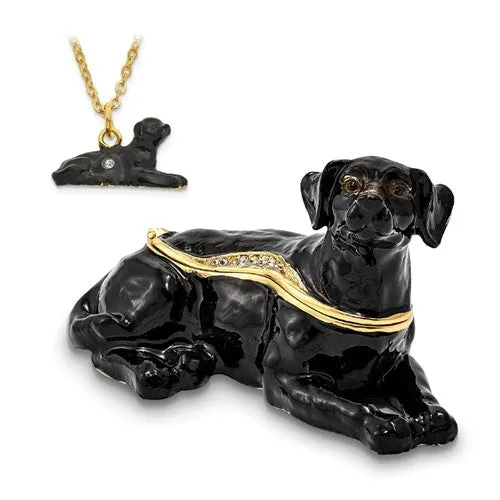 Bejeweled Enameled & Crystal Black Labrador Dog Trinket Box
