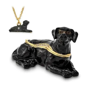 Bejeweled Enameled & Crystal Black Labrador Dog Trinket Box