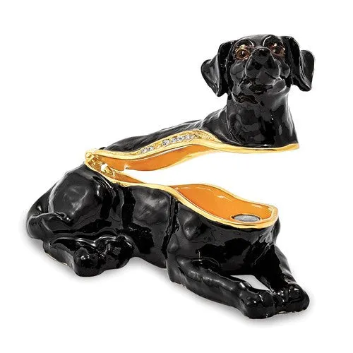 Bejeweled Enameled & Crystal Black Labrador Dog Trinket Box