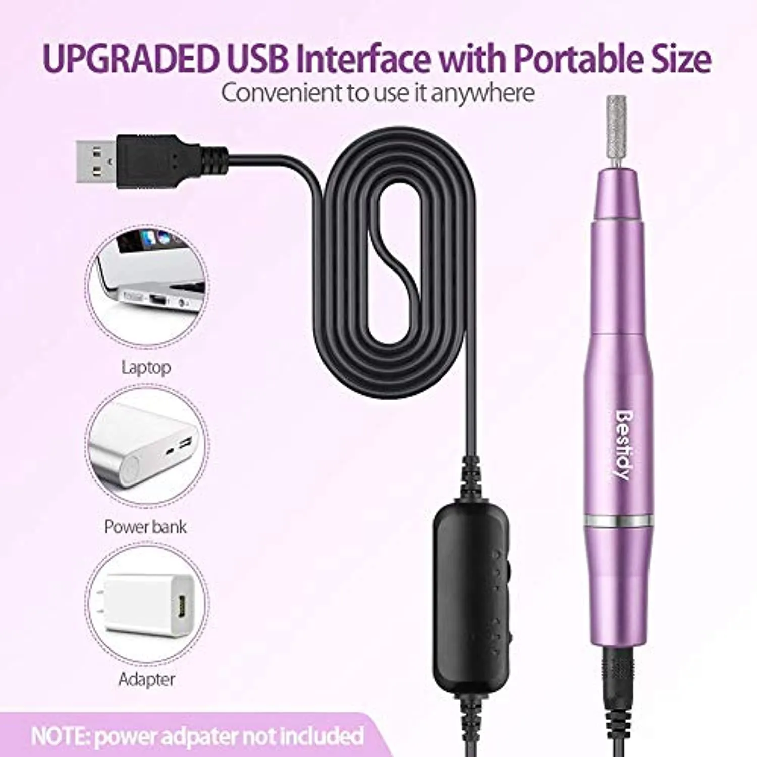 Bestidy Electric Nail Drill Kit,2020 Upgraded Professional Nail File Portable Manicure Pedicure Drill Kit for Acrylic Nails with Manicure Pedicure Brush,Sanding Band,10pcs Tungsten Carbide Bits