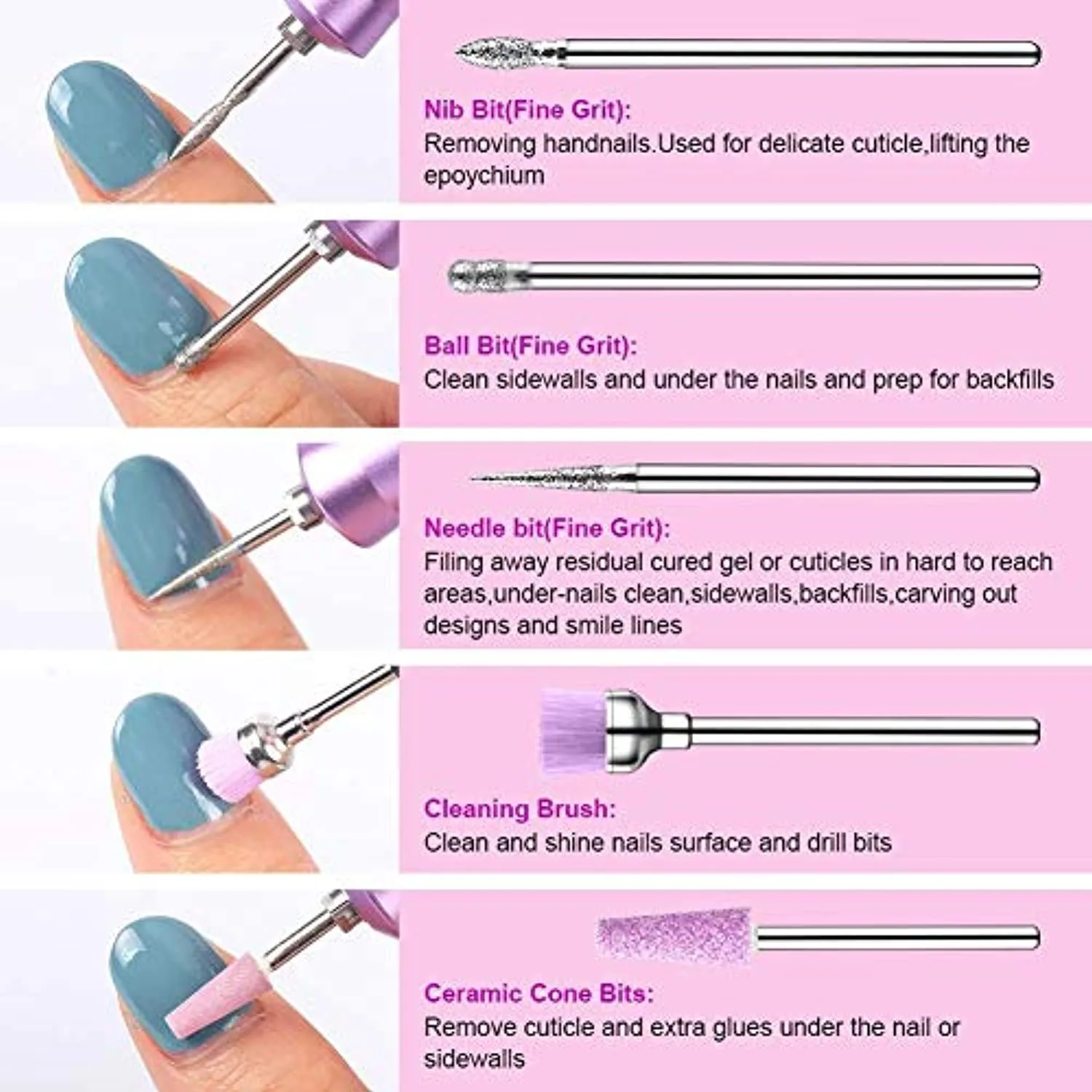 Bestidy Electric Nail Drill Kit,2020 Upgraded Professional Nail File Portable Manicure Pedicure Drill Kit for Acrylic Nails with Manicure Pedicure Brush,Sanding Band,10pcs Tungsten Carbide Bits