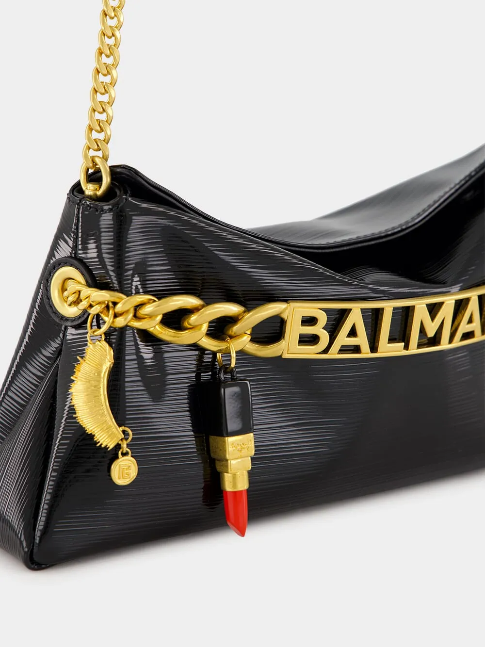 Black 1945 Striped Patent Leather Clutch