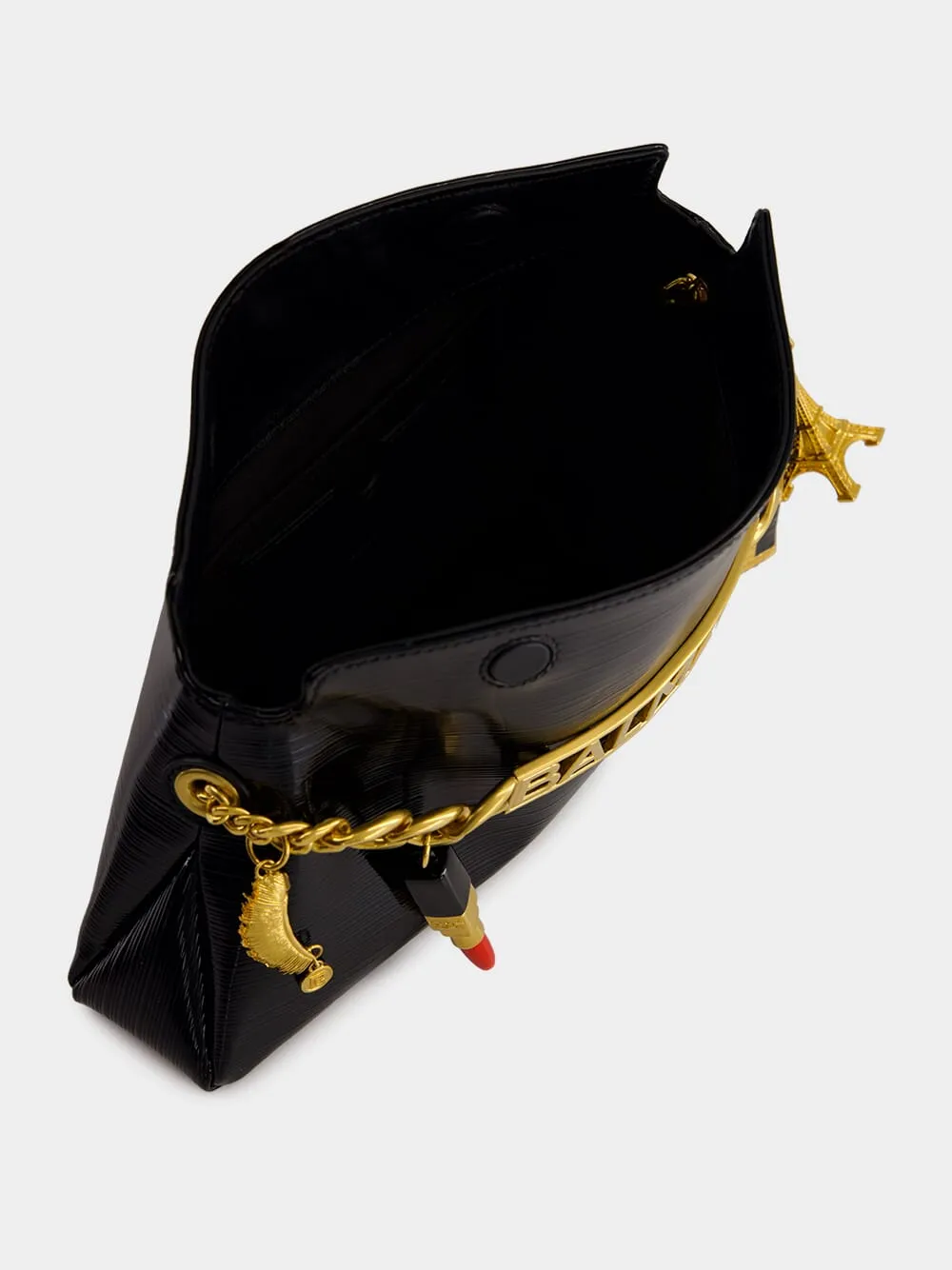 Black 1945 Striped Patent Leather Clutch