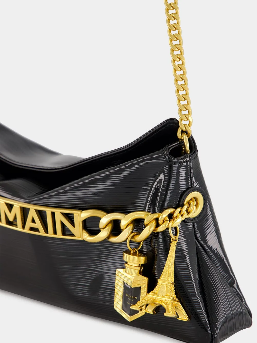 Black 1945 Striped Patent Leather Clutch