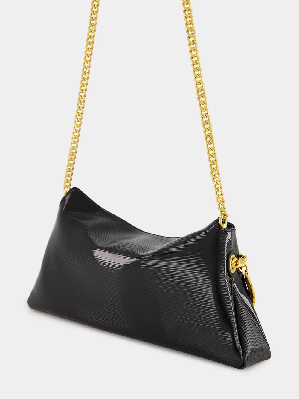 Black 1945 Striped Patent Leather Clutch