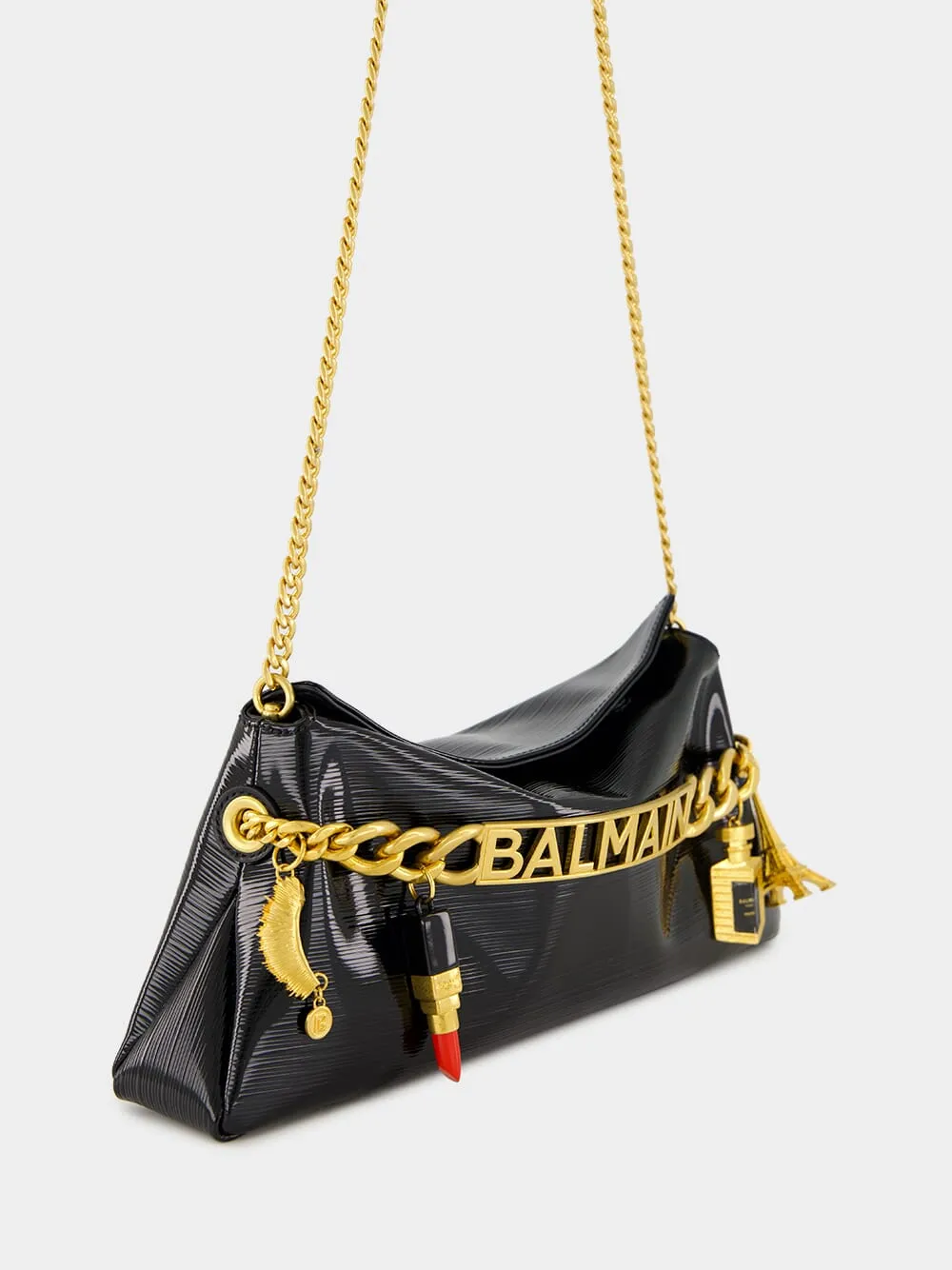 Black 1945 Striped Patent Leather Clutch
