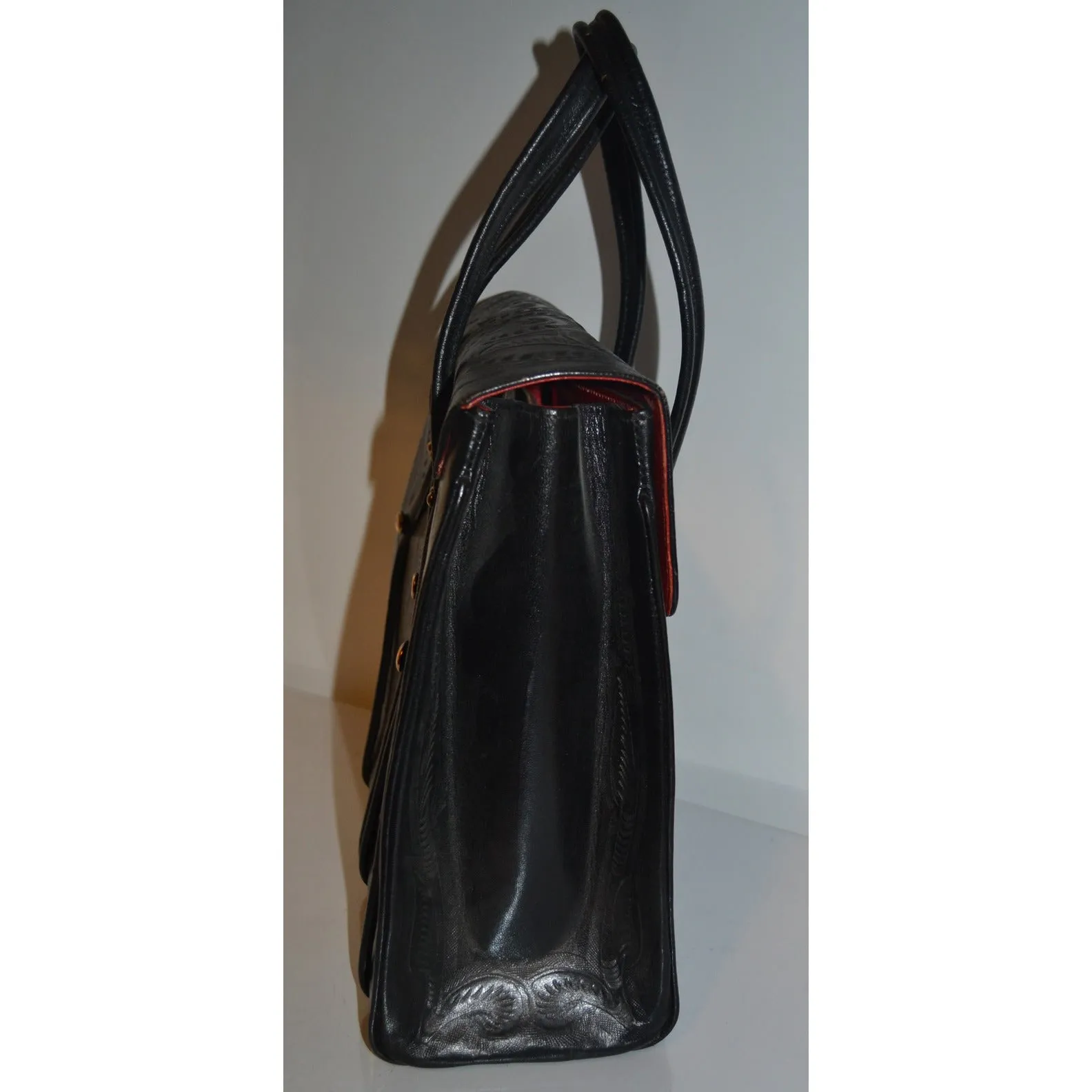 Black Aztela Tooled Leather Travel Bag
