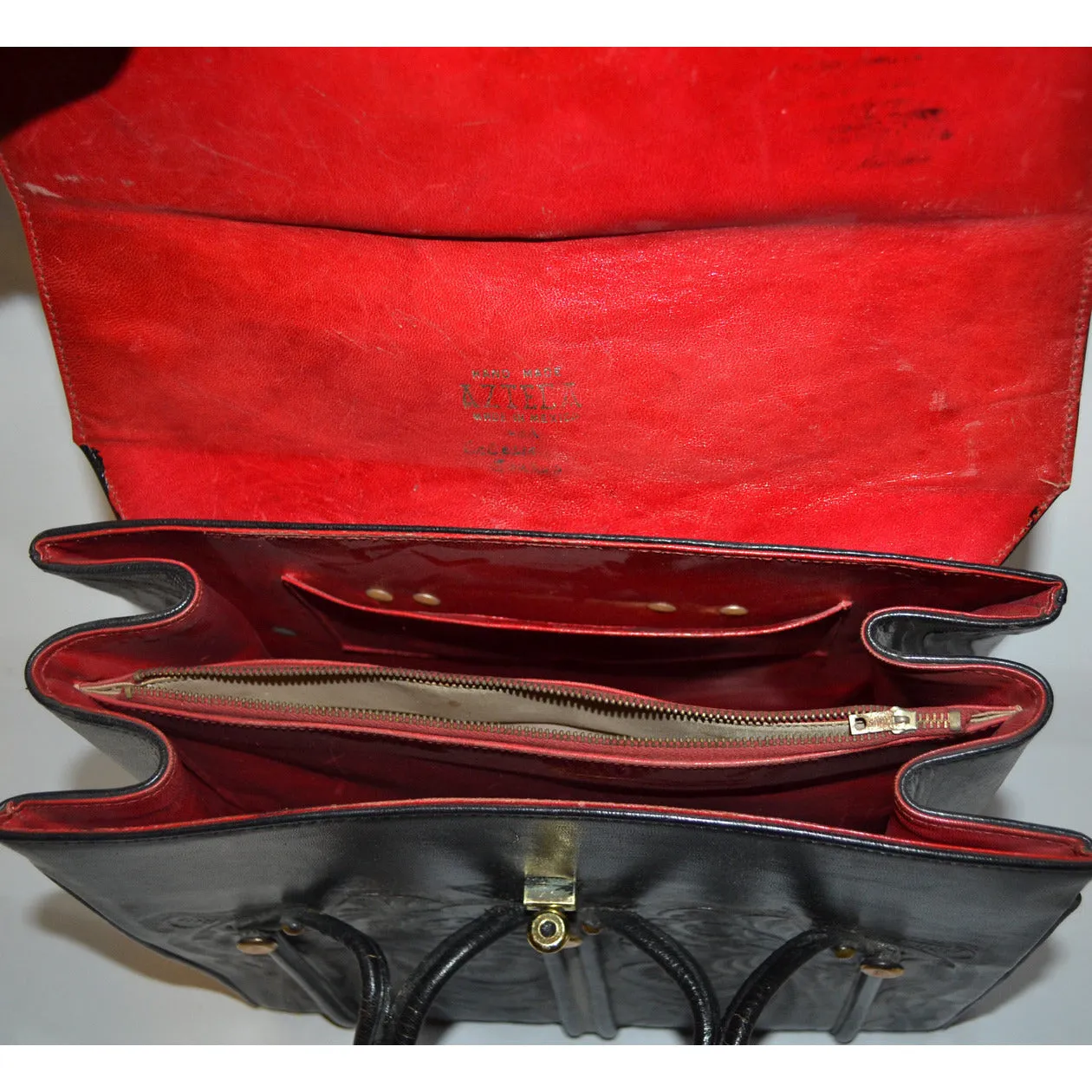 Black Aztela Tooled Leather Travel Bag
