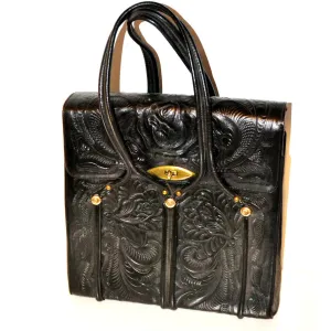 Black Aztela Tooled Leather Travel Bag