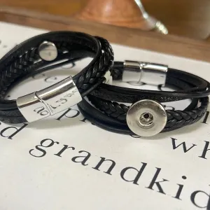 Black Braided Leatherette Magnetic Bracelet