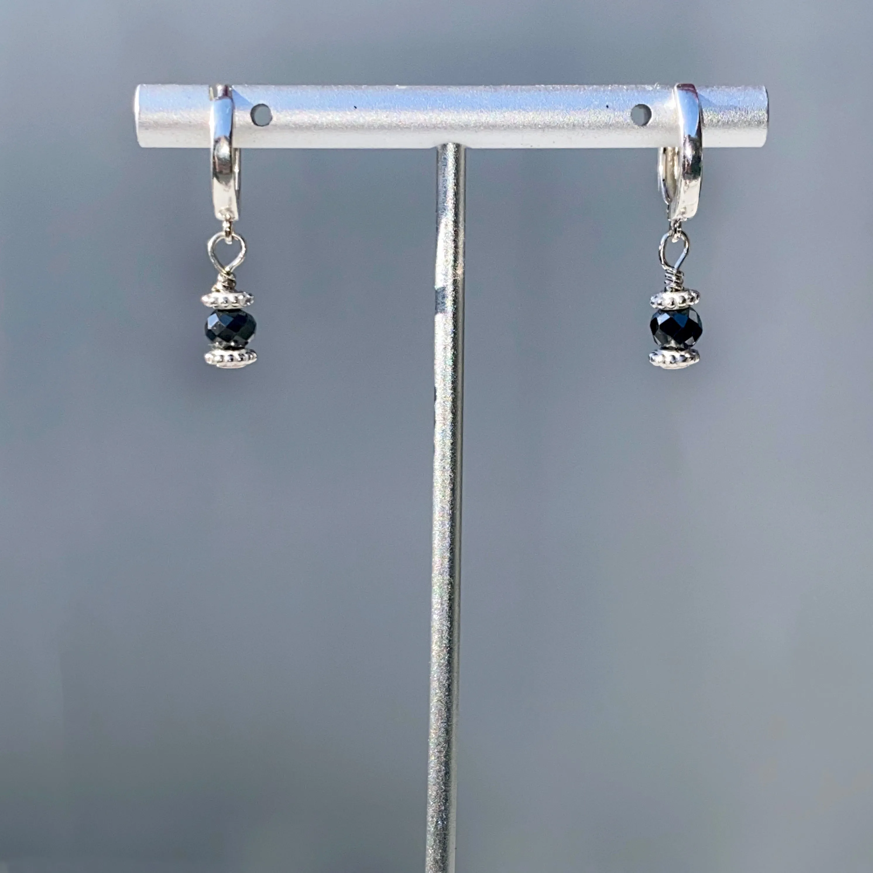 Black diamond and sterling silver dangle earrings